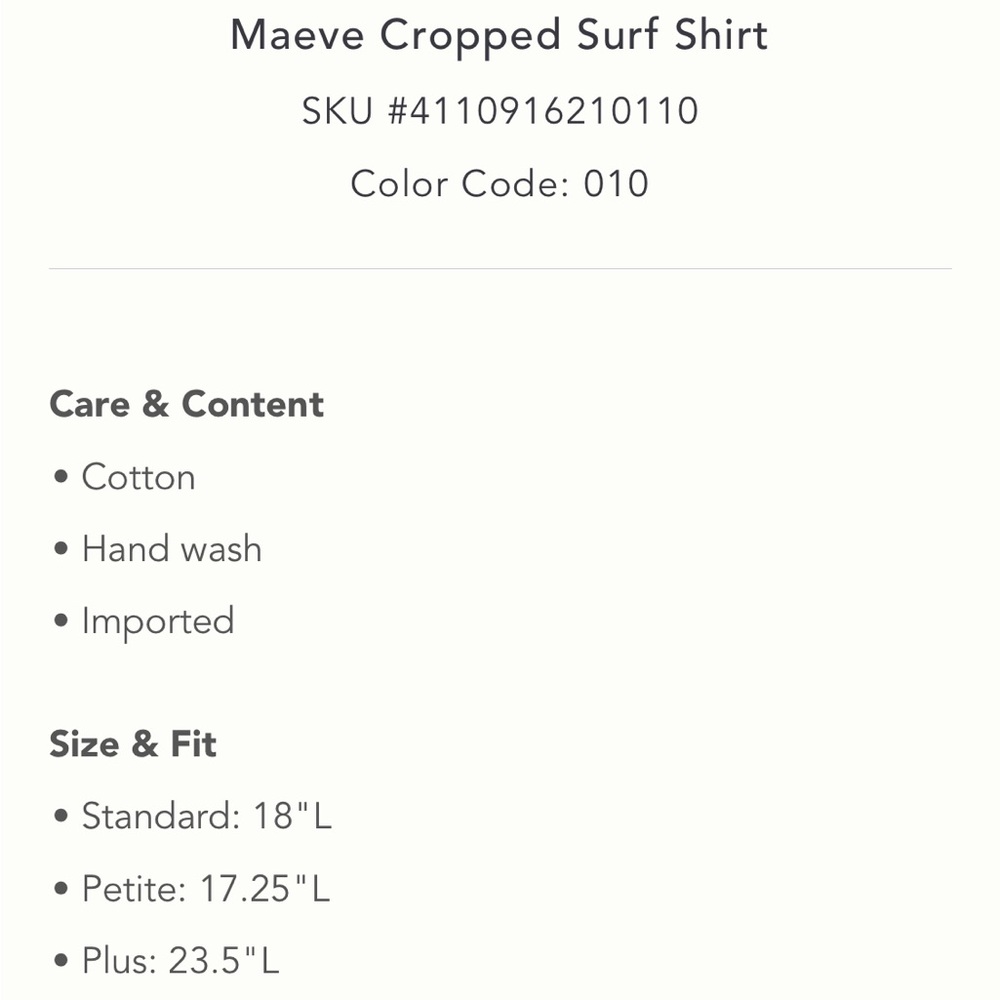 ✨ Anthropologie Cropped Surf Shirt Sz L - Picture 7 of 7